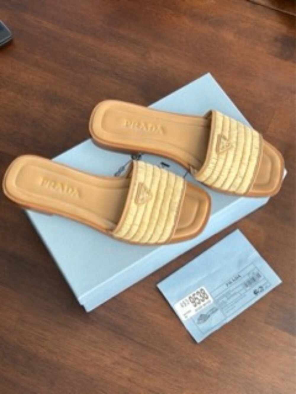 Prada Raffia Slide in Naturale